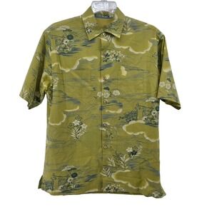 Tommy Bahama Mens M Silk Green Floral Hawaiian Button Up Shirt Tropical  Preppy